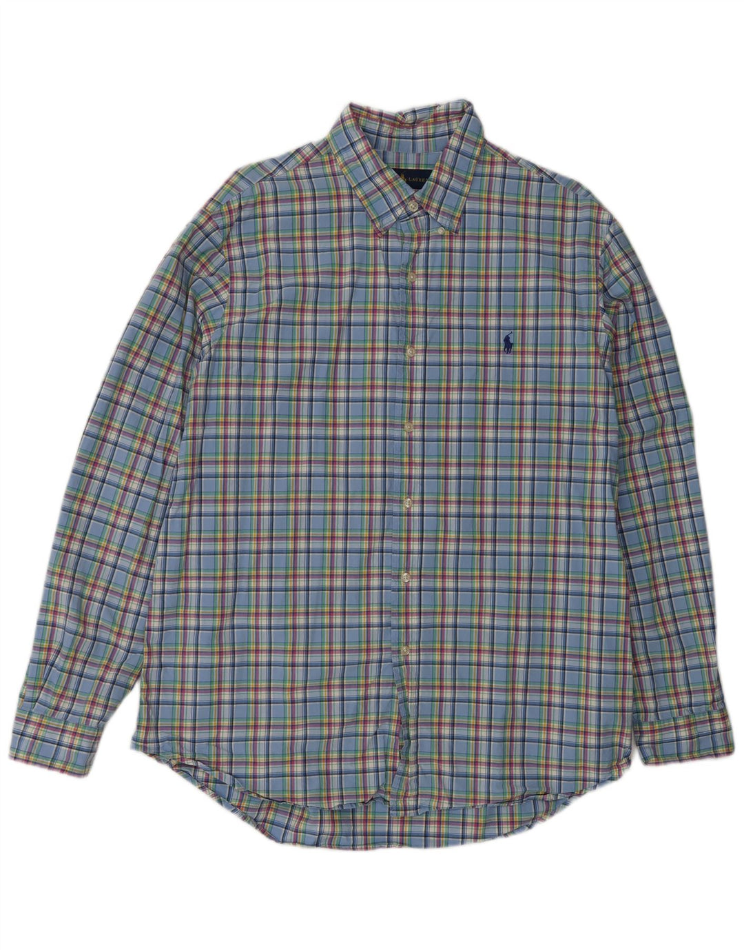 RALPH LAUREN Camicia da uomo XL in cotone a quadri blu