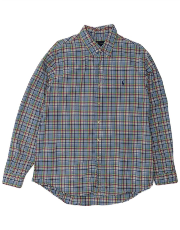 RALPH LAUREN Camicia da uomo XL in cotone a quadri blu