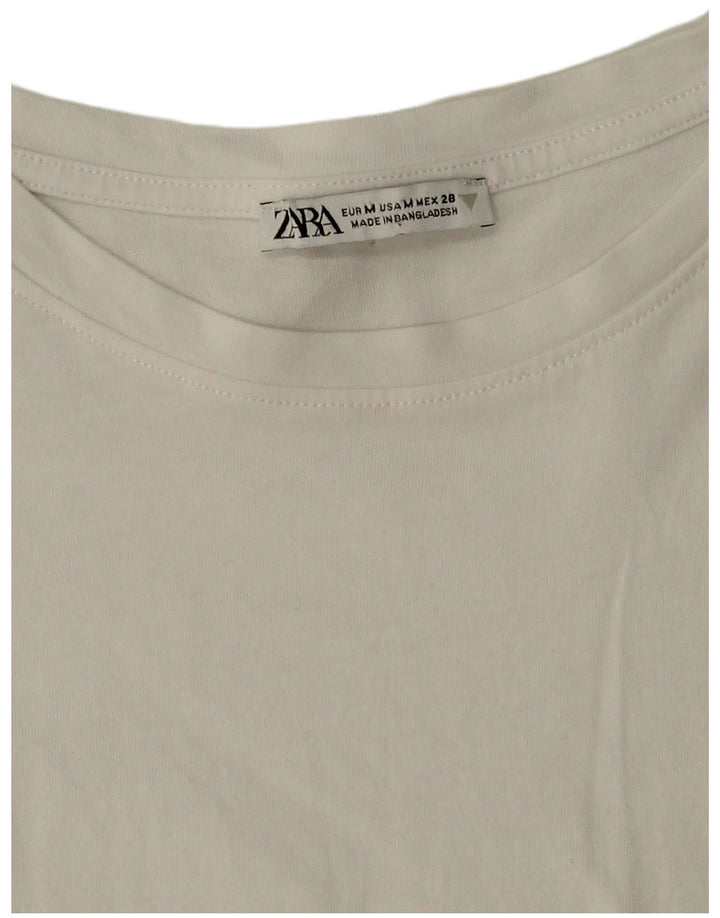 T-shirt corta da donna Zara UK 14 cotone bianco medio