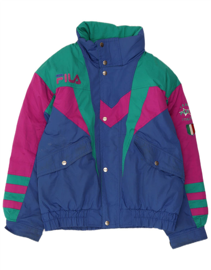 Giacca da sci con cappuccio grafico da uomo Fila UK 40 Poliestere color block blu medio