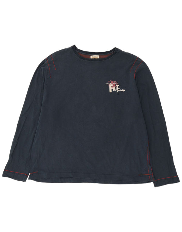 Top grafico da uomo Fat Face manica lunga 2XL cotone blu navy