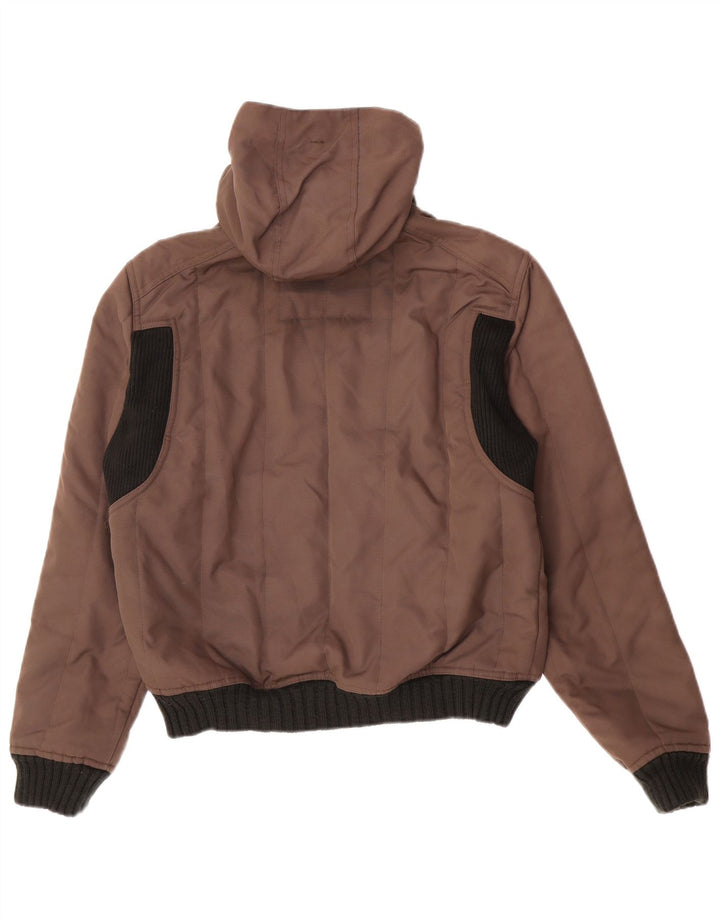 Giubbotto bomber con cappuccio vintage da uomo UK 38 Poliestere color block marrone medio