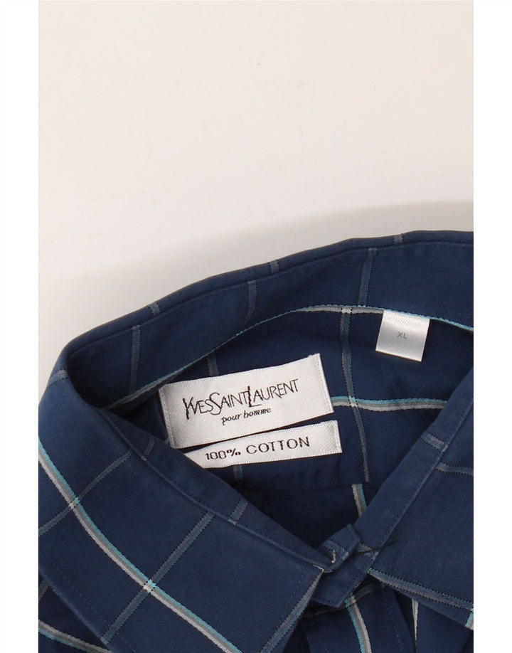 Camicia da uomo Yves Saint Laurent XL in cotone a quadri blu
