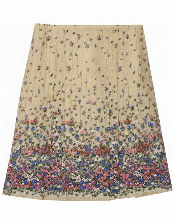 Vintage Womens Pleated Skirt Large W32 Beige Floral