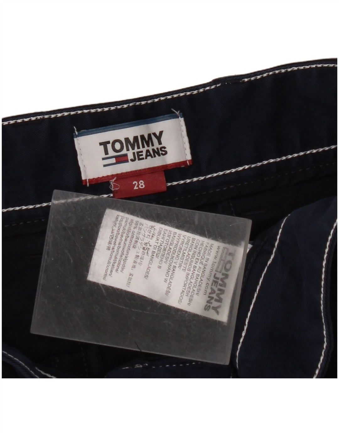 TOMMY HILFIGER Pantaloncini chino da uomo W28 piccoli in cotone blu navy