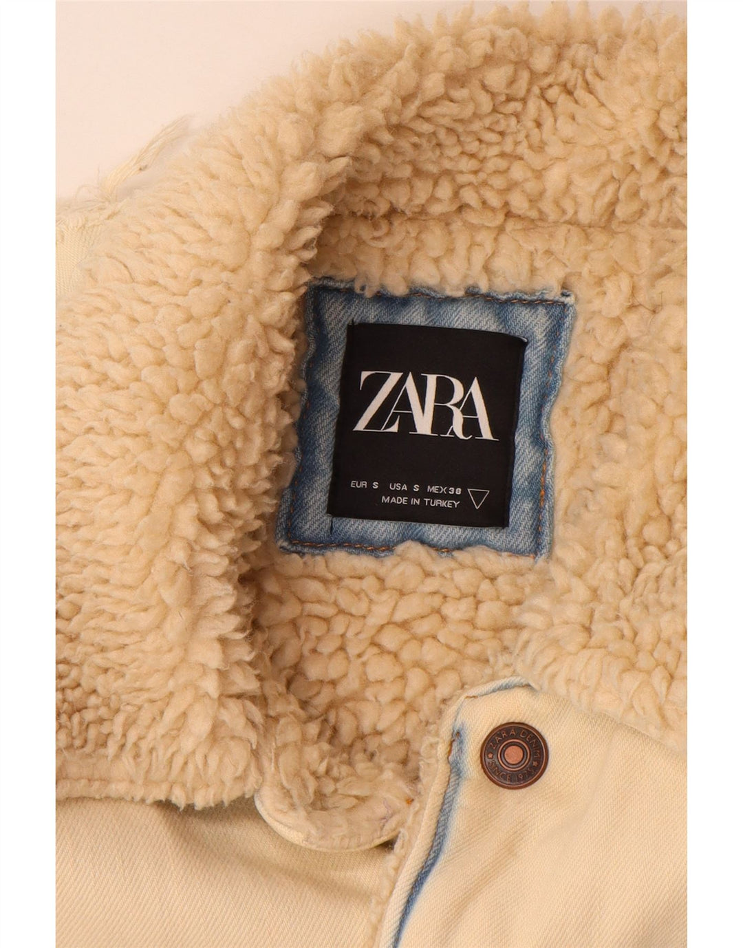 Giacca in denim Sherpa da uomo Zara UK 36 piccola in cotone beige
