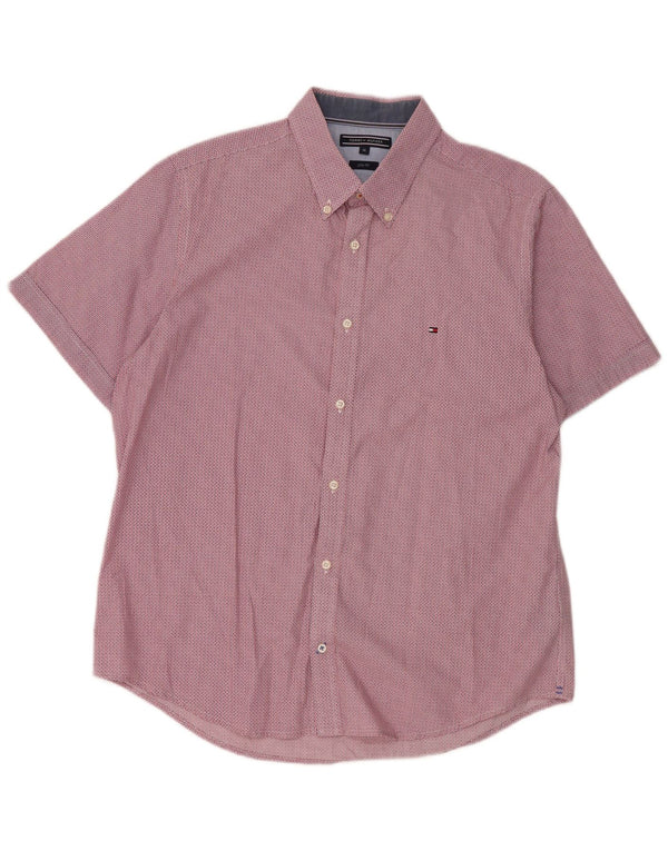 Camicia slim fit a maniche corte da uomo Tommy Hilfiger XL in cotone geometrico rosso