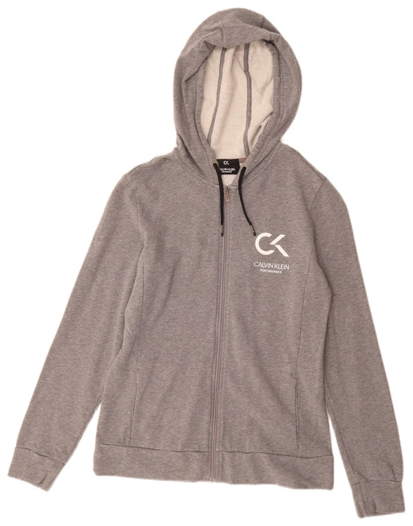 CALVIN KLEIN Felpa con cappuccio e zip Performance da donna UK 12 Grigio medio