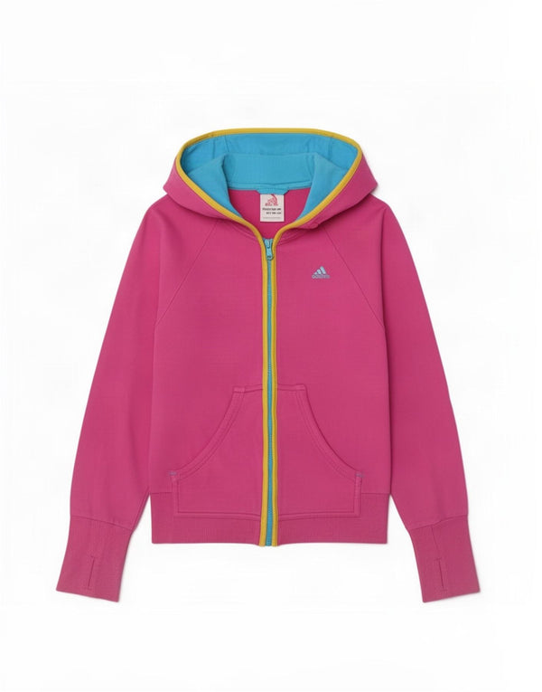 Adidas Womens Zip Hoodie Sweater UK 8 Small Pink Cotton