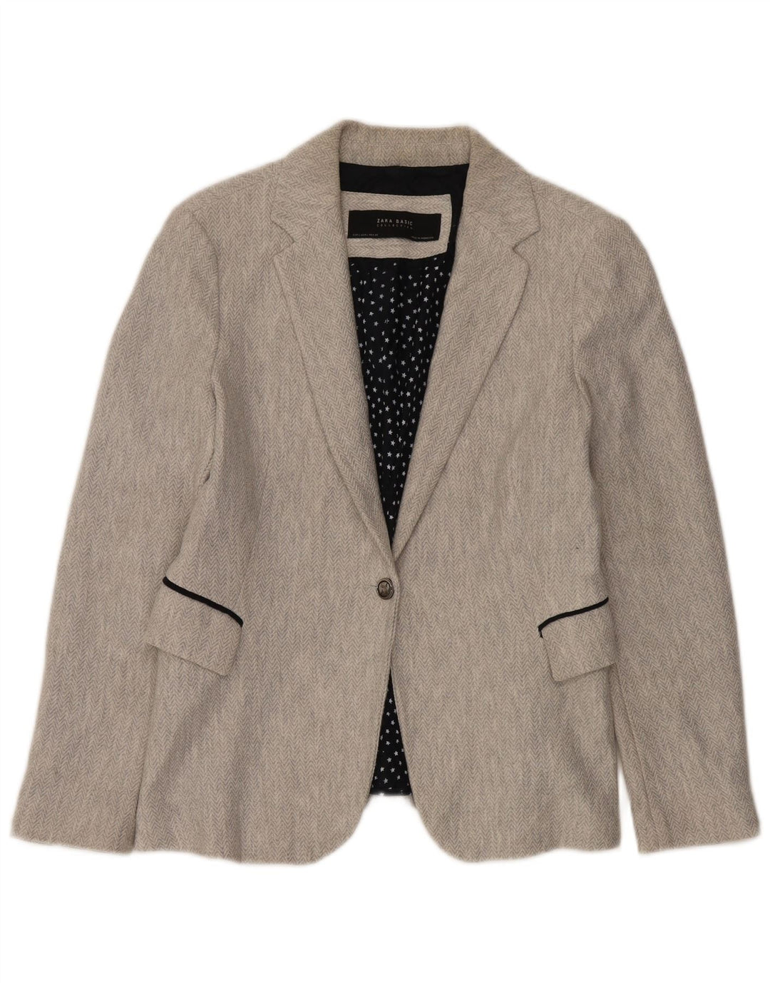Giacca blazer a 1 bottone da donna Zara UK 16 grande spina di pesce grigia