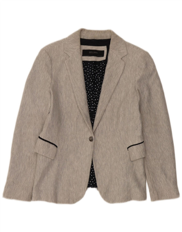 Giacca blazer a 1 bottone da donna Zara UK 16 grande spina di pesce grigia