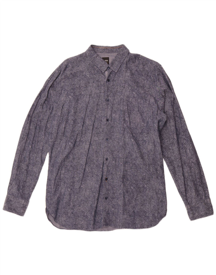 Camicia da uomo Hugo Boss Large in cotone floreale blu navy