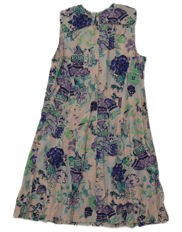 Abito vintage da donna senza maniche a trapezio UK 12 medio bianco sporco floreale