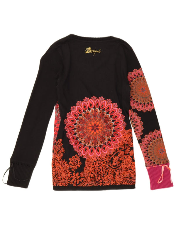 Desigual Womens Graphic Top Long Sleeve UK 12 Medium Black Paisley