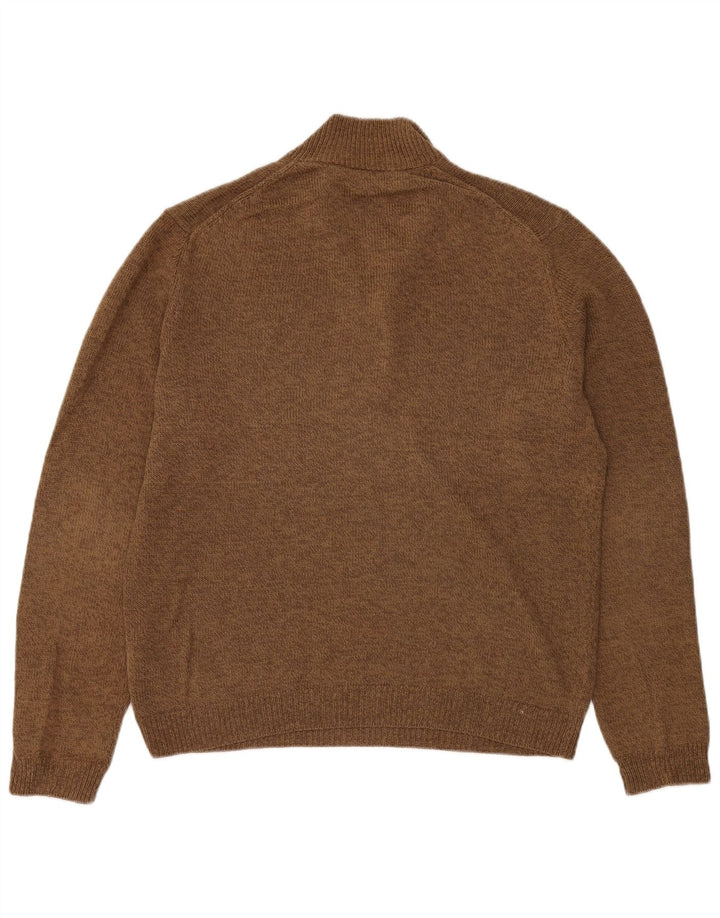 Massimo Dutti Maglione da uomo con zip e collo, grande lino marrone