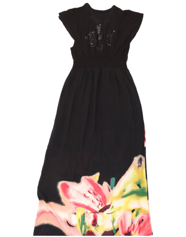Abito lungo grafico da donna Desigual EU 42 grande nero floreale