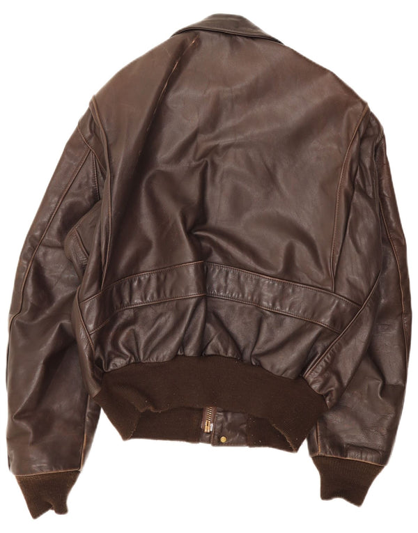 Giubbotto bomber in pelle militare vintage da uomo UK 38 Marrone medio