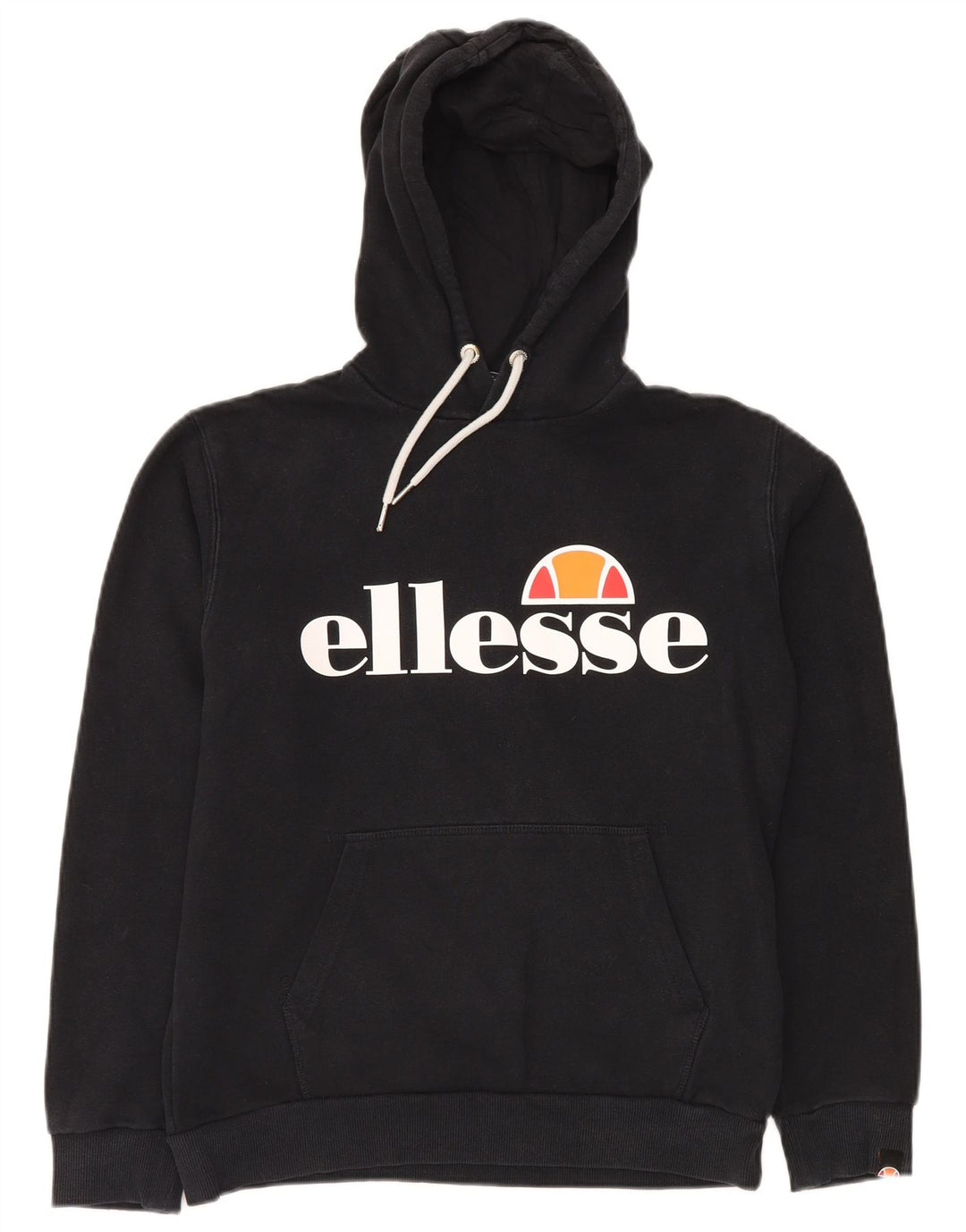 ELLESSE Maglione con cappuccio grafico oversize da donna UK 8 piccolo cotone nero