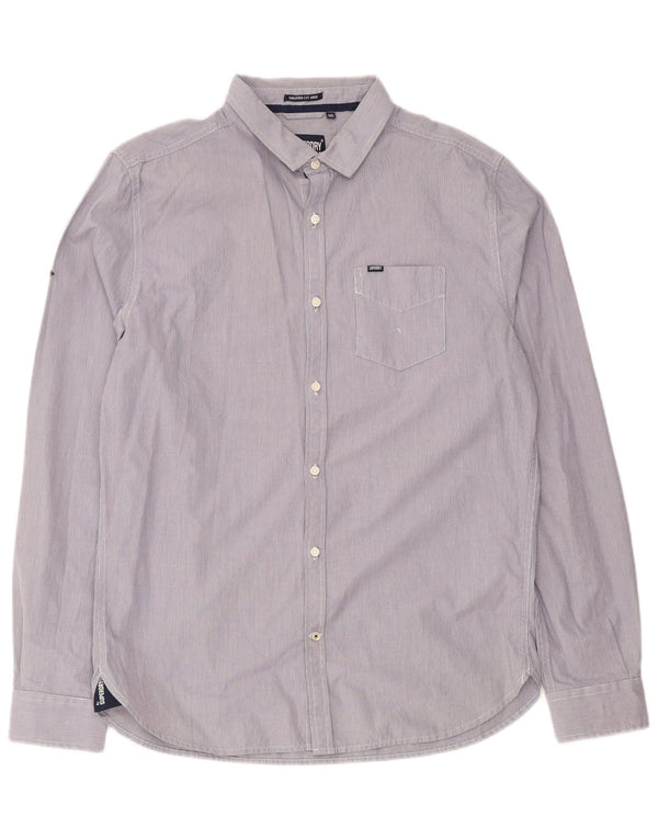 Camicia da uomo Superdry XL in cotone gessato blu navy