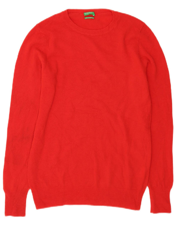 Maglione maglione girocollo da donna Benetton UK 12 Lana vergine rossa media