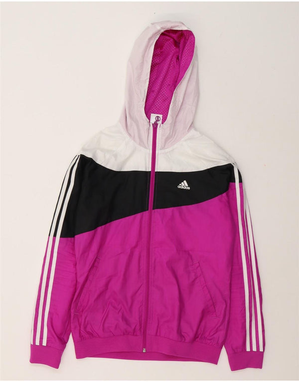 Giacca sportiva da donna con cappuccio Adidas UK 10 Small Pink Colourblock