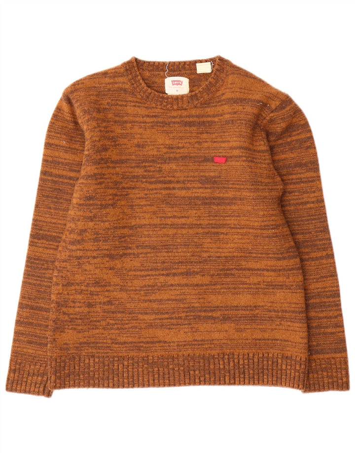 Maglione maglione girocollo da donna Levi's UK 12 Lana screziata marrone medio