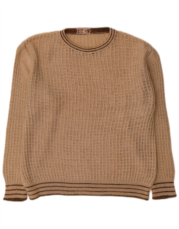 Maglione vintage da uomo con scollo a barca a righe beige medio