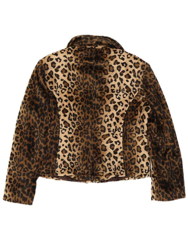 Giacca da donna in pelliccia sintetica Peruzzi UK 14 grande poliestere con stampa animalier marrone