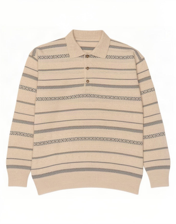 Maglione vintage da uomo con collo alto a righe bianche medie