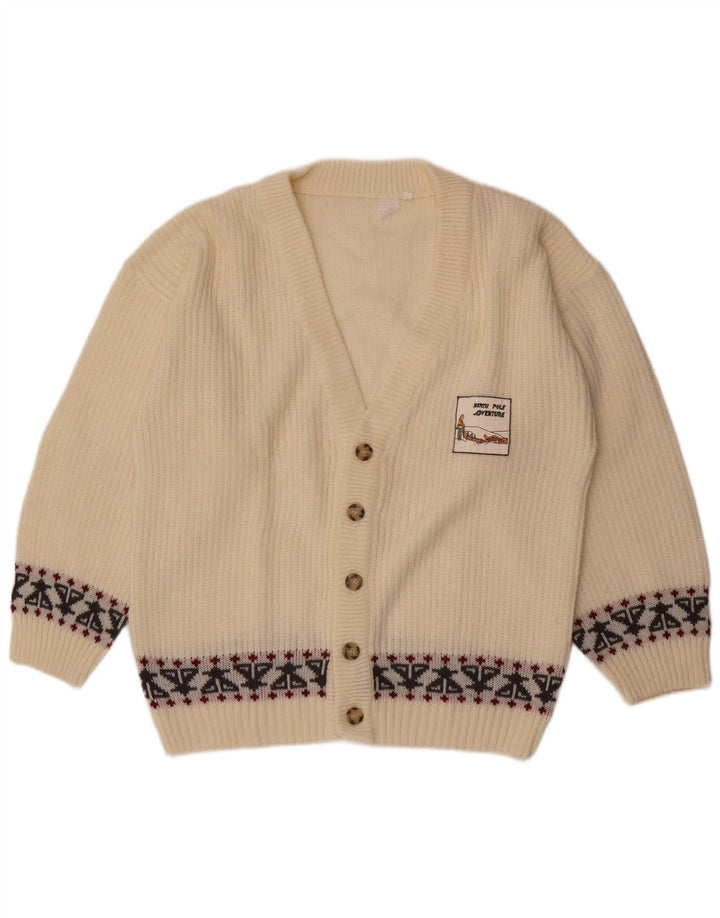 Maglione cardigan da uomo vintage medio bianco Fair Isle