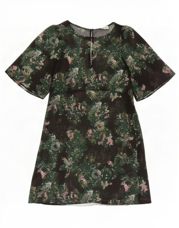 Abito a trapezio trasparente da donna Zara con maniche a 3/4 UK 6 XS verde floreale