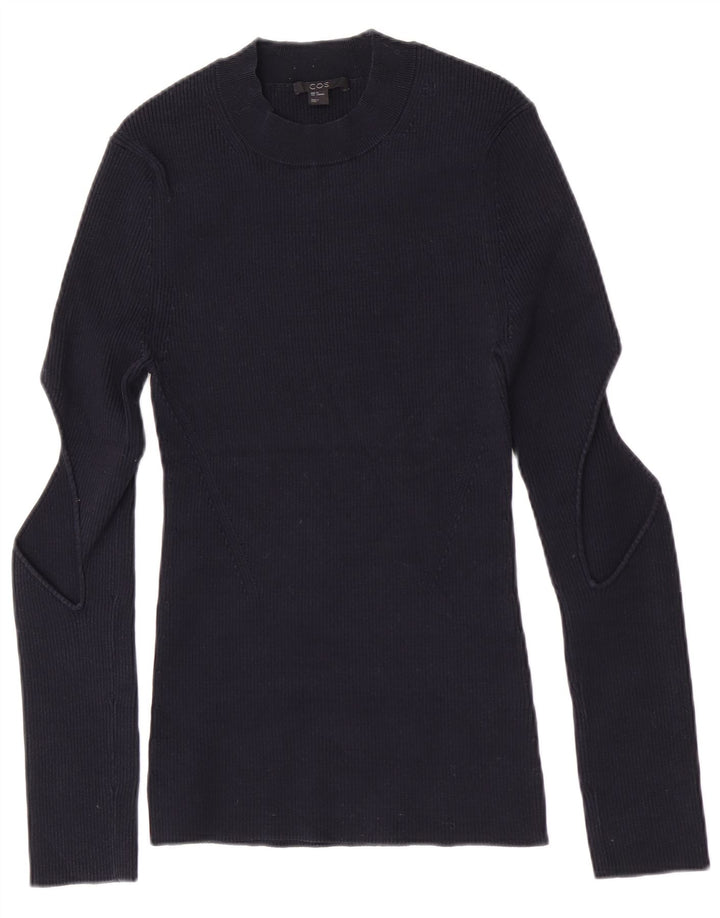 Maglione maglione collo alto da donna Cos UK 12 Cotone medio blu navy
