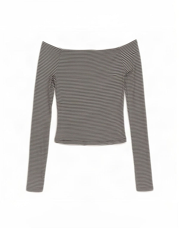 Top Zara da donna a maniche lunghe con spalle scoperte UK 8 piccolo poliestere a righe nere