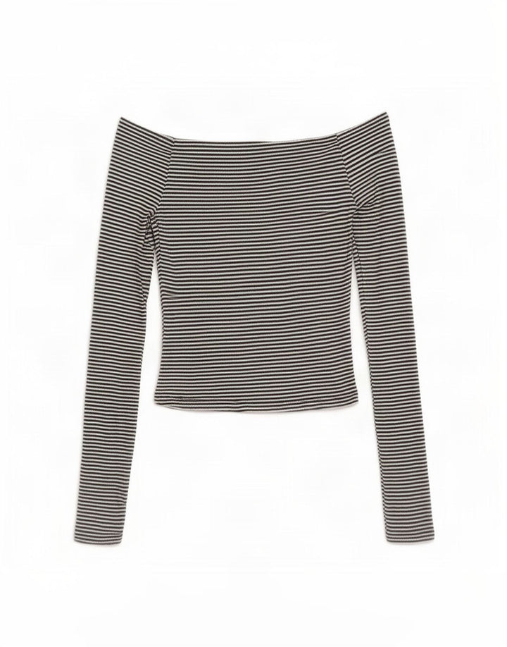 Top Zara da donna a maniche lunghe con spalle scoperte UK 8 piccolo poliestere a righe nere