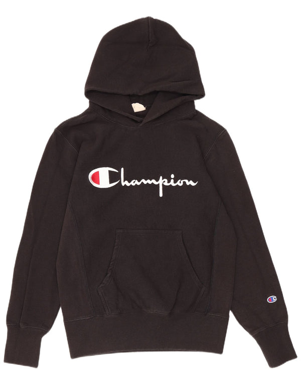 Maglione con cappuccio grafico da uomo Champion piccolo in cotone nero