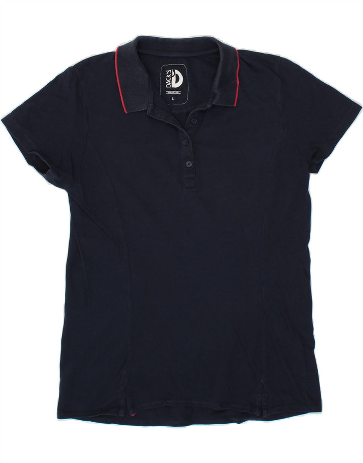 DACK'S Womens Polo Shirt UK 14 Large Navy Blue Cotton Vintage Dack's and Second-Hand Dack's from Messina Hembry 