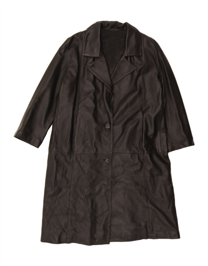 VINTAGE Womens Leather Coat UK 16 Large Black Leather Vintage Vintage and Second-Hand Vintage from Messina Hembry 