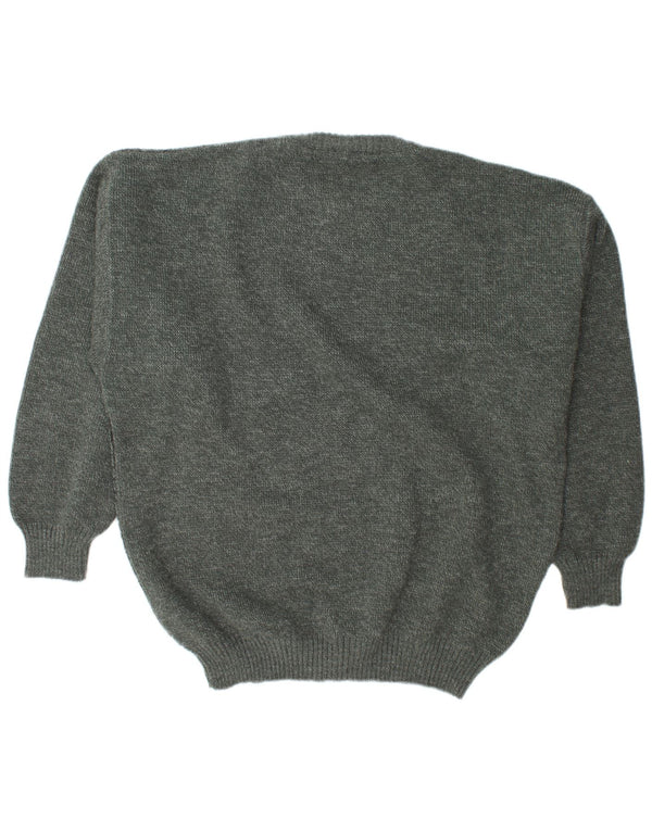 Vintage Mens Loose Fit Crew Neck Jumper Sweater IT 52 Large Grey Geometric
