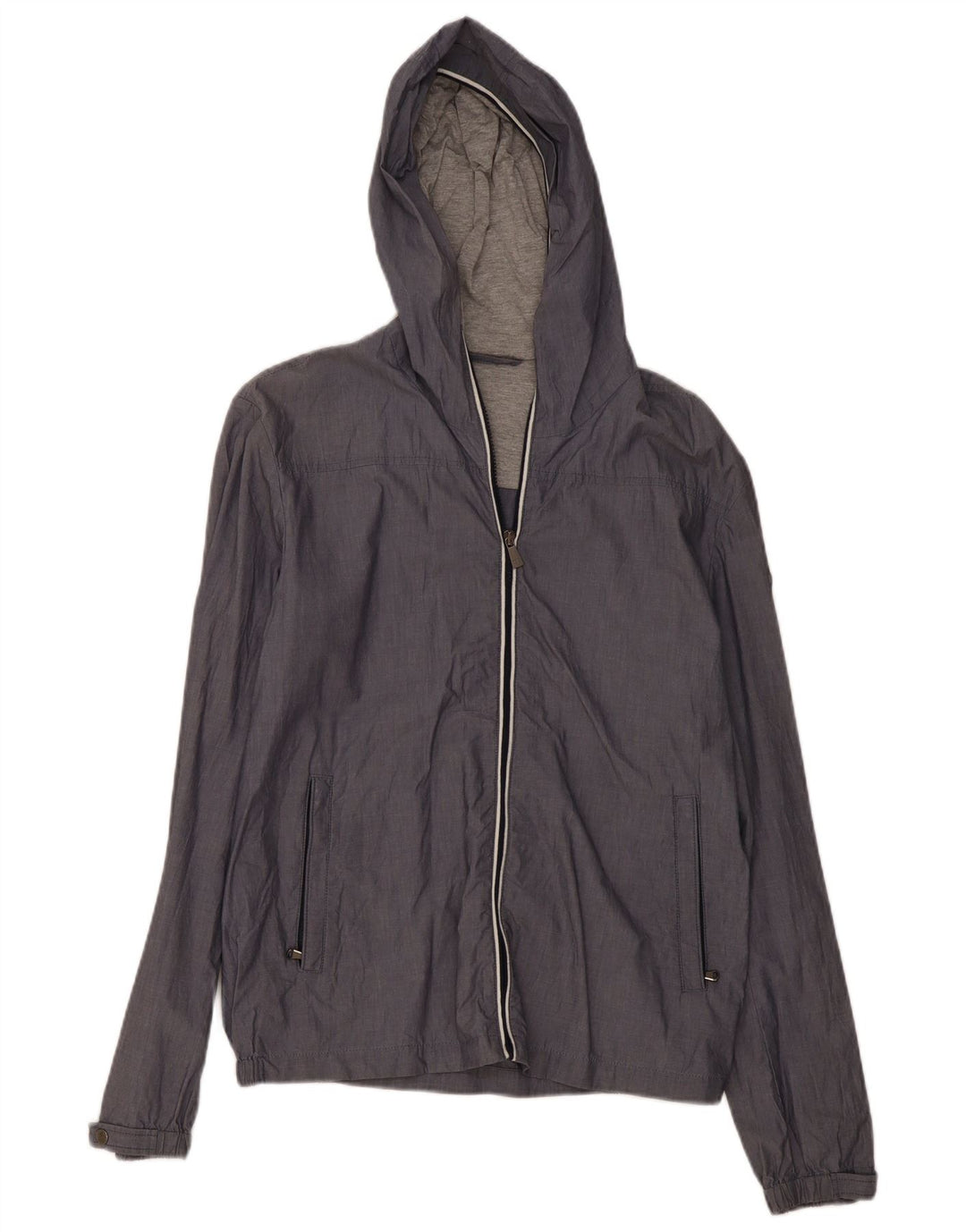 Giacca a Vento da Uomo con Cappuccio Trussardi Jeans IT 48 Grigio Medio