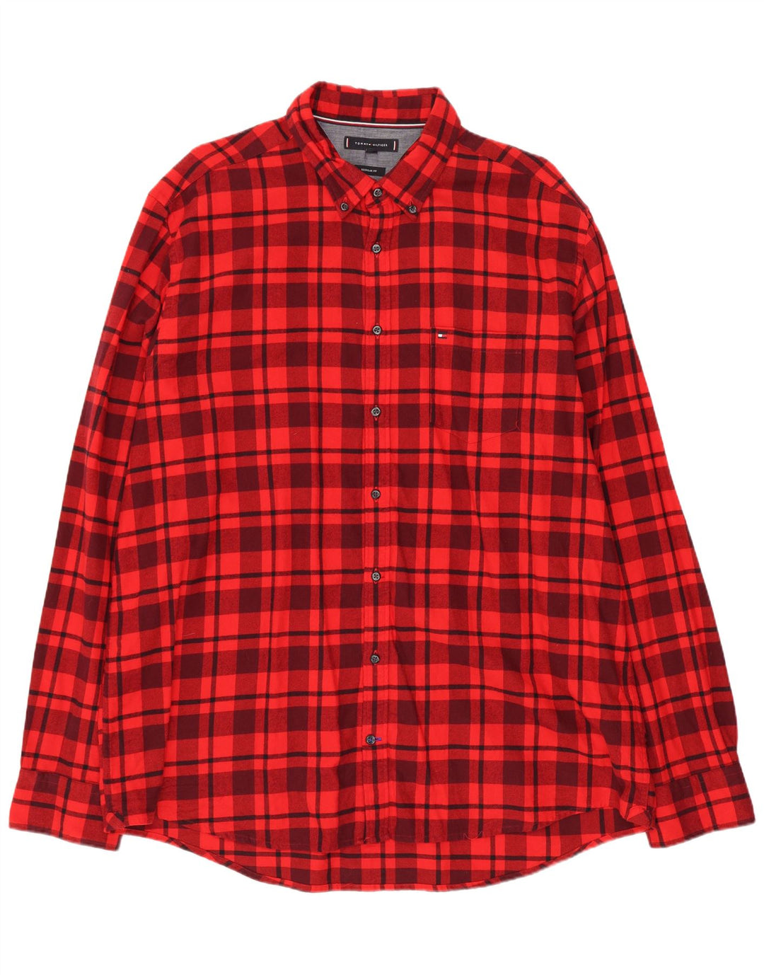 TOMMY HILFIGER Camicia da uomo in flanella vestibilità regolare 2XL Cotone a quadri rosso