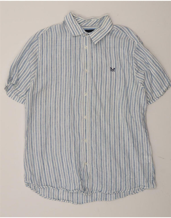 Crew Clothing Camicia a maniche corte da uomo in lino a righe grandi blu