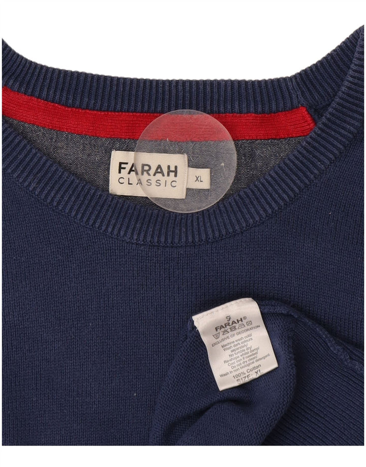 Maglione classico da uomo Farah con scollo a barca XL in cotone blu navy