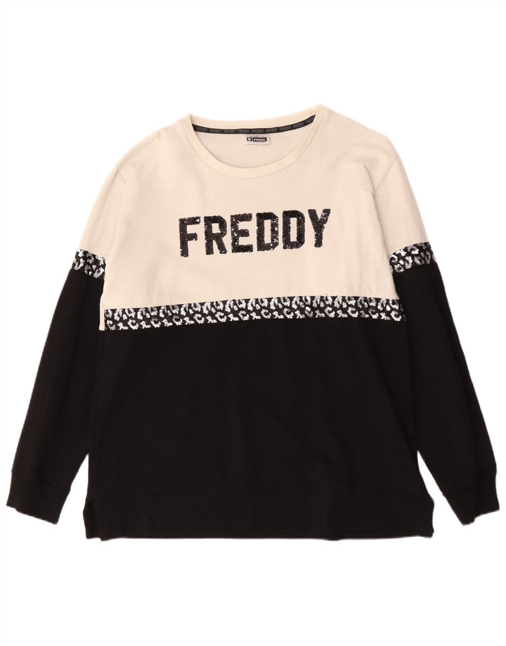 Felpa grafica da donna Freddy Jumper UK 14 Large Black Colourblock