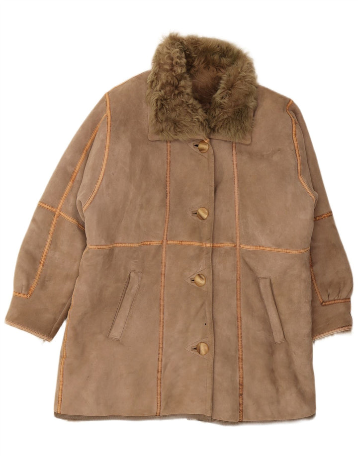 Cappotto in shearling da donna VINTAGE UK 16 grande marrone