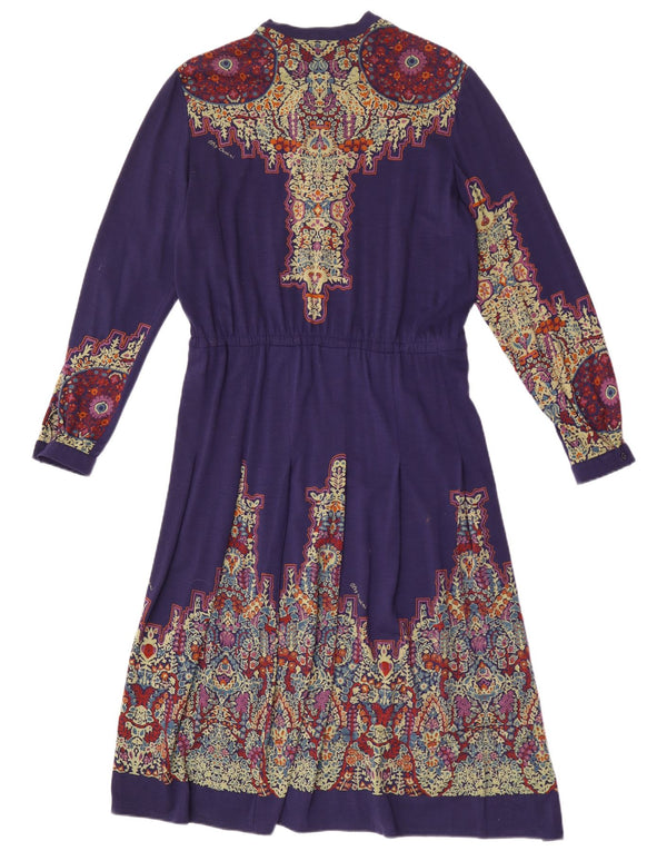 Abito lungo da donna con cravatta frontale Oleg Cassini IT 46 Large Viola Paisley Wool