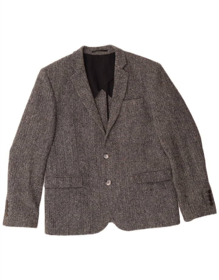 Giacca blazer da uomo HARRIS TWEED UK 40 grande classica a spina di pesce grigia