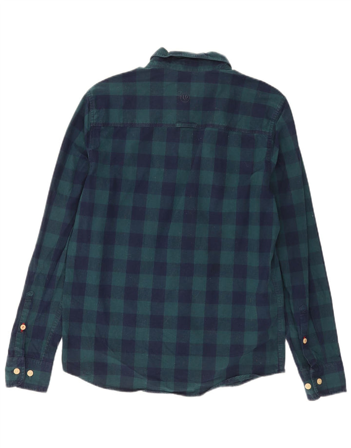 Fat Face Camicia da uomo in flanella dal taglio classico, piccolo cotone a quadri verdi