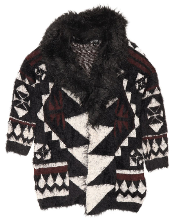 Topshop Womens Longline Cardigan Sweater UK 8 Small Black Geometric