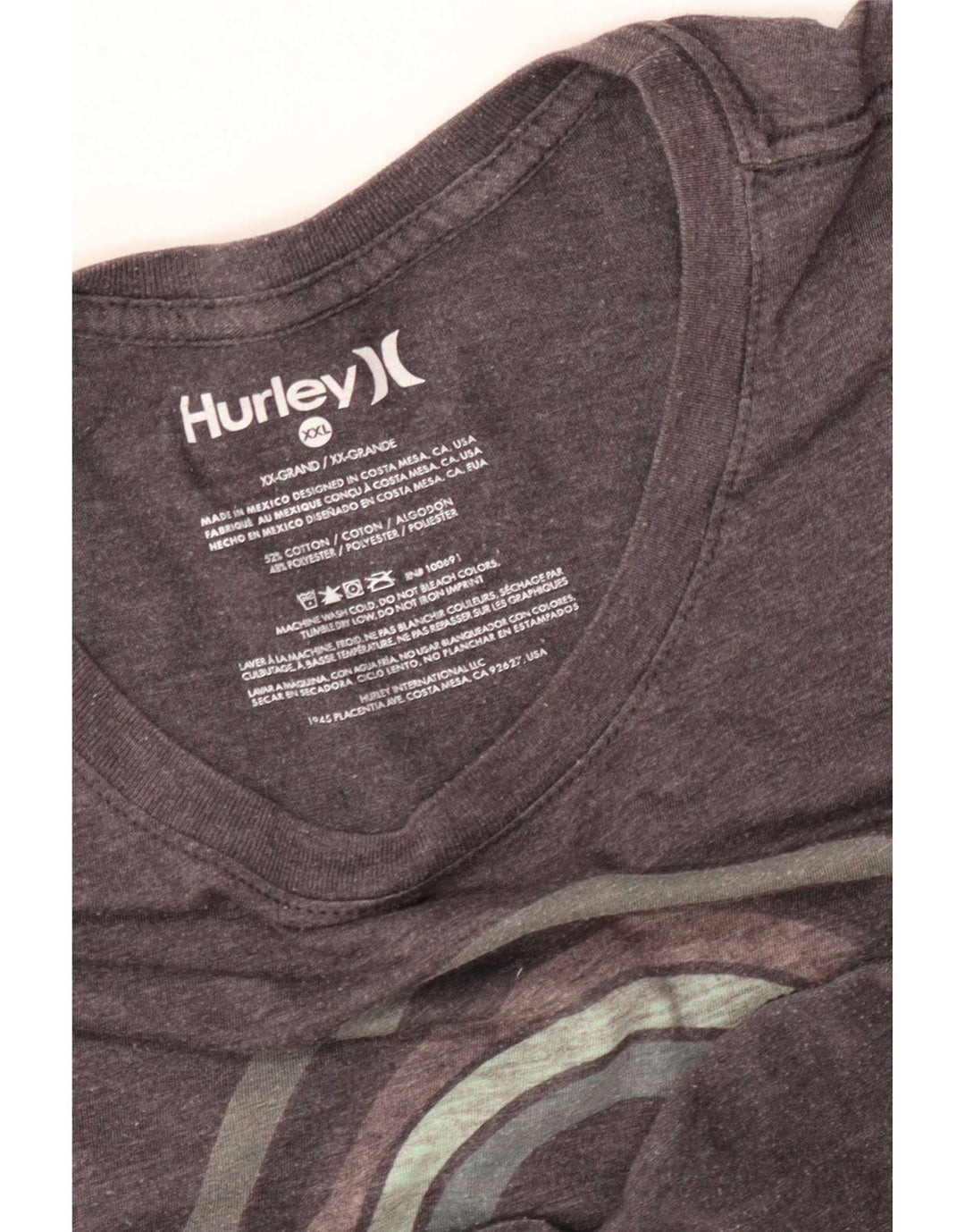 T-shirt grafica da uomo Hurley Top 2XL in cotone grigio