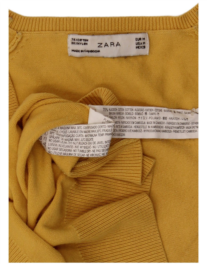 Maglione maglione con scollo a V da donna Zara UK 12 cotone giallo medio